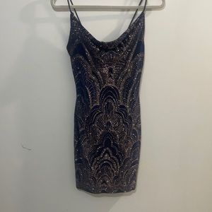 Navy blue rose gold glitter dress